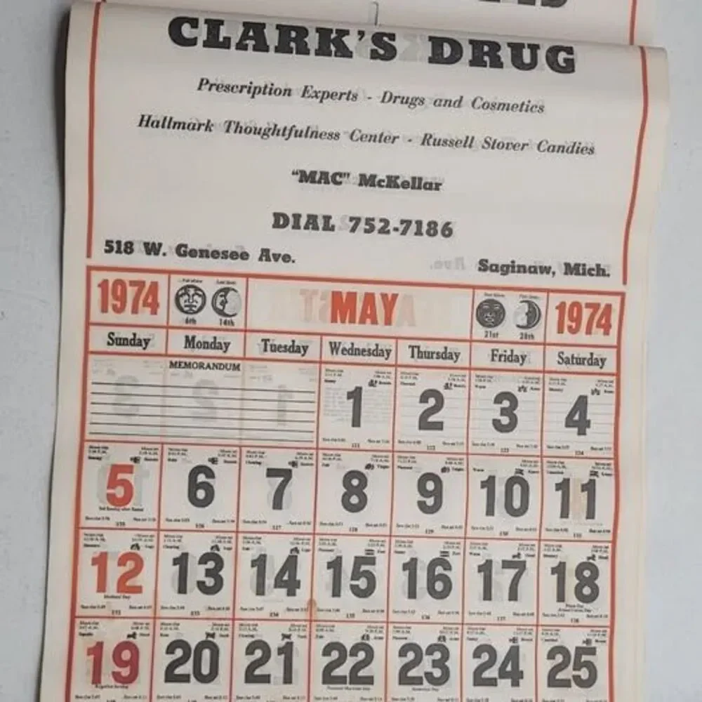 Vintage 1974 Clark's Drug Advertising Calendar